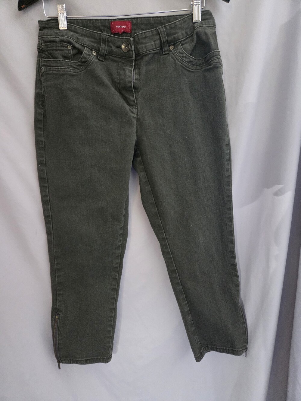 Olive Green Women's Slim Stretch Cropped Jeans